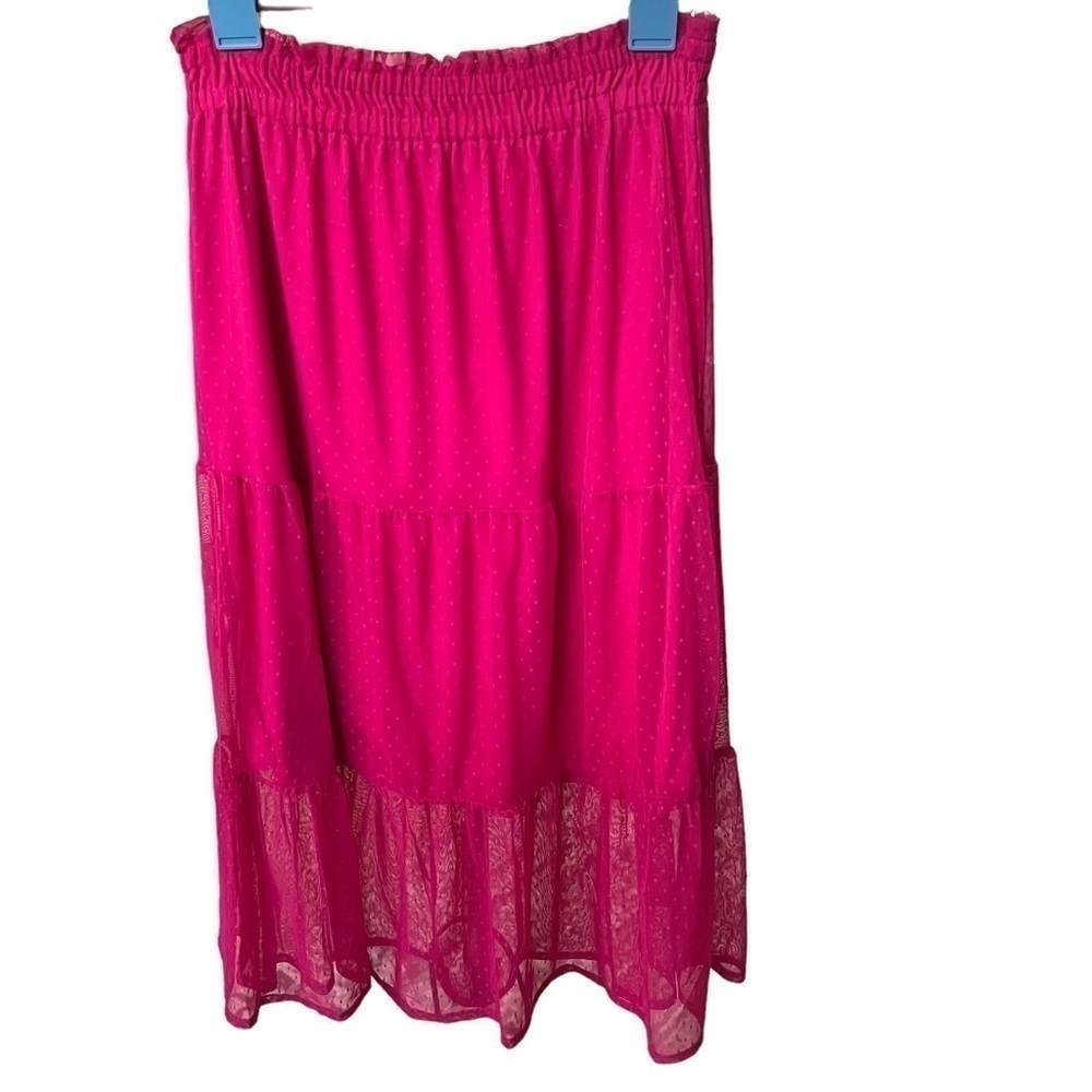 Lauren Conrad Women’s XS Barbie Midi Tiered Hot Pink Classic Dotted Tulle Skirt - Picture 2 of 9
